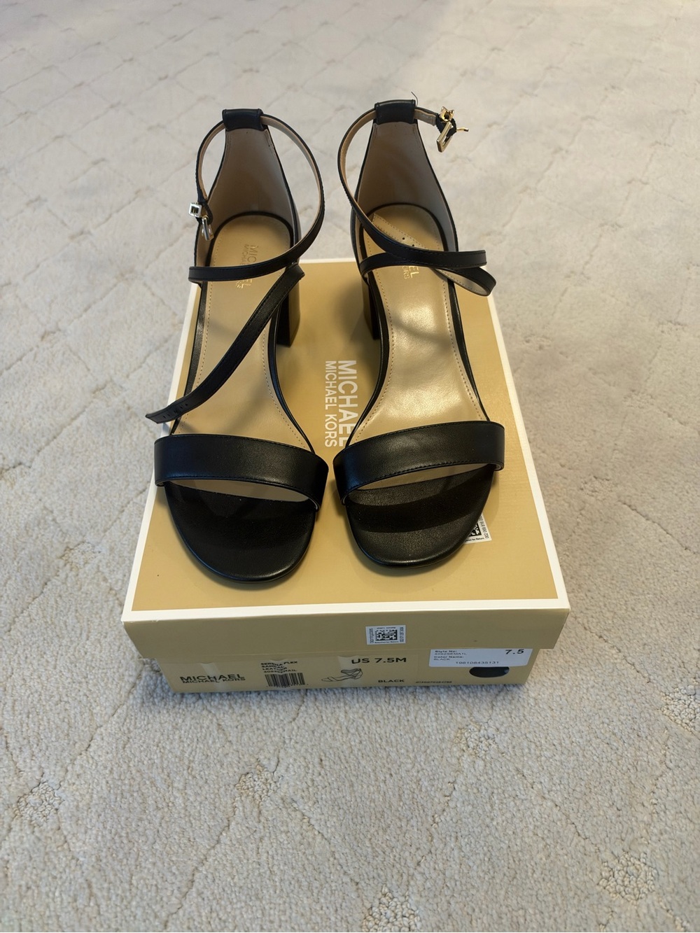 Michael Kors Black Leather Ankle-Strap Block Heel Sandals